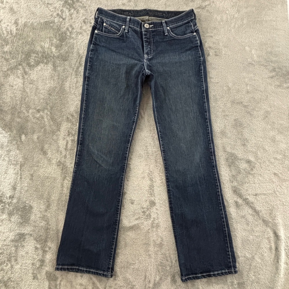 Wrangler Q-Baby Ultimate Riding Bootcut Jeans Womens 9/10 Dark Wash Mid WRQ20AU